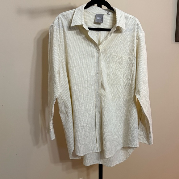 Kith woman Pin Stripe Button down shirt color Honey Dew Yellow size XL - Picture 1 of 4